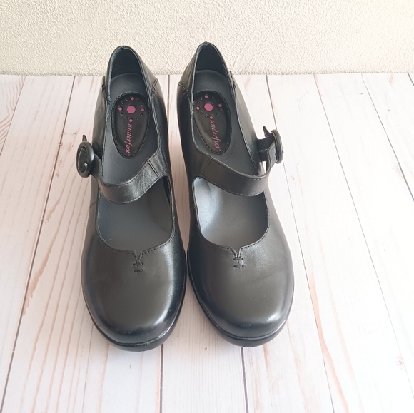 Underfoot| Black Leather Mary Jane Wedge Heel Sz 9 Comfort Minimal Professional main image 9